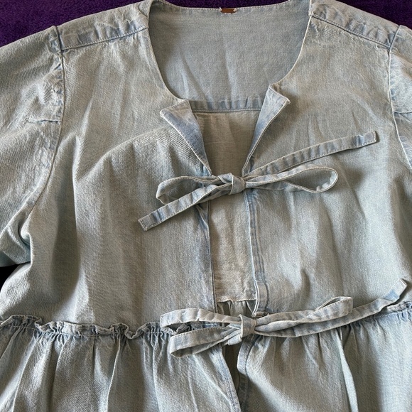 Free People Cotton Denim Brunch Babe Blouse - Picture 7 of 8